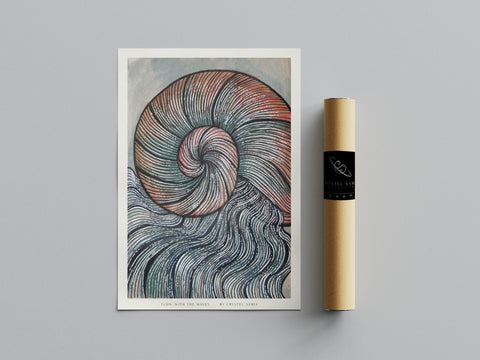 "Flow with the waves" limited Art Print Artwork line Art patterns colorful Signed by Artist organic visionary home decoration wall hangings watercolor and ink