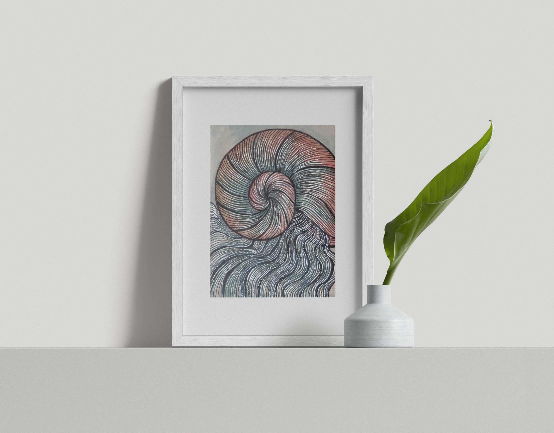 "Flow with the waves" limited Art Print Artwork line Art patterns colorful Signed by Artist organic visionary home decoration wall hangings watercolor and ink