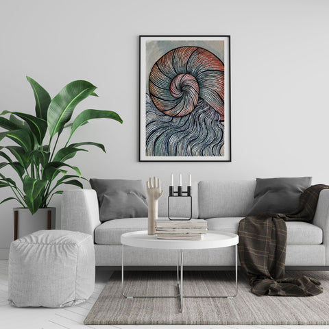 "Flow with the waves" limited Art Print Artwork line Art patterns colorful Signed by Artist organic visionary home decoration wall hangings watercolor and ink