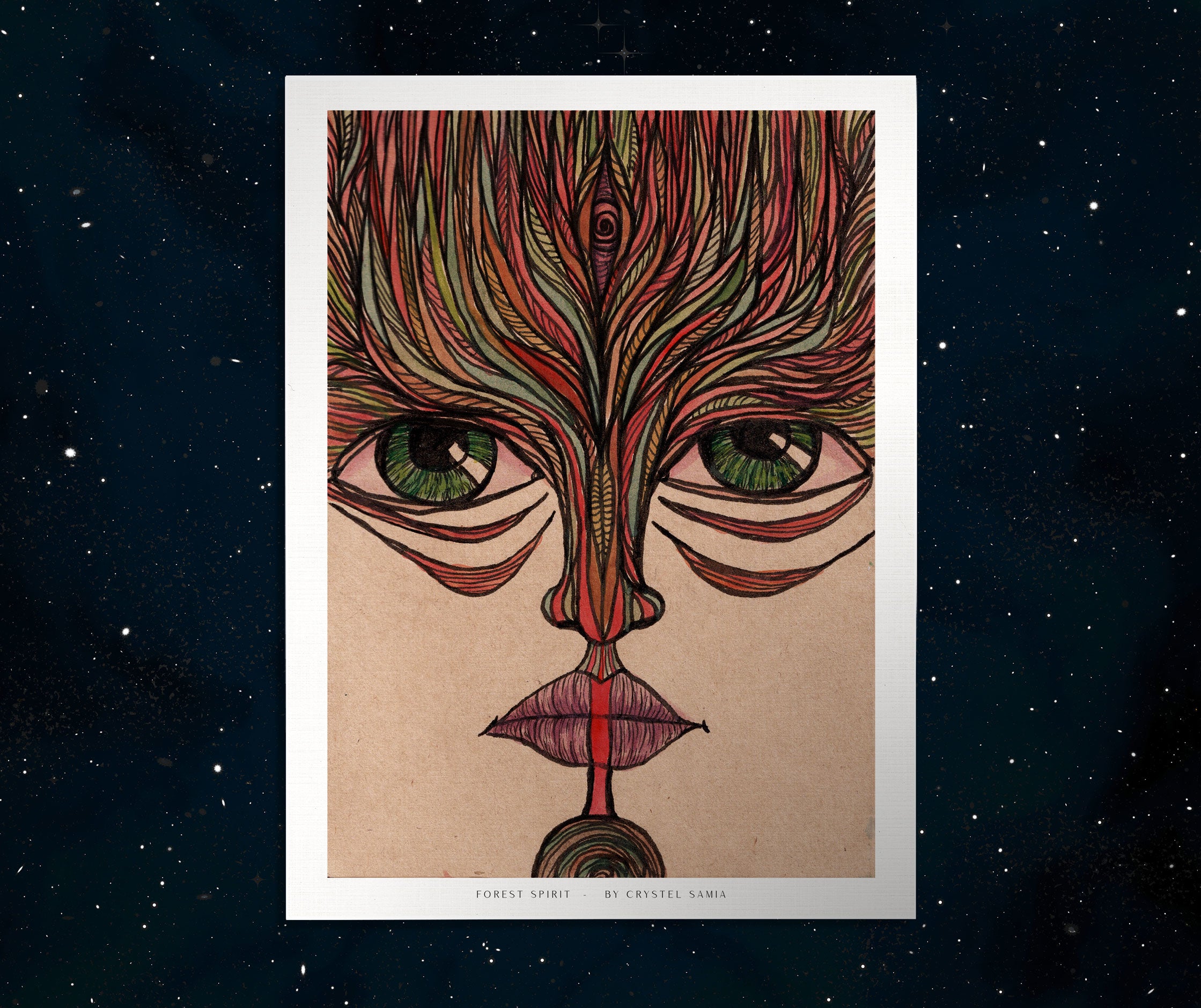 "Forest Spirit" limited Art Print Artwork line Art patterns colorful Signed by Artist organic visionary home decoration wall hangings watercolor and ink third eye