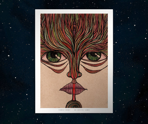 "Forest Spirit" limited Art Print Artwork line Art patterns colorful Signed by Artist organic visionary home decoration wall hangings watercolor and ink third eye