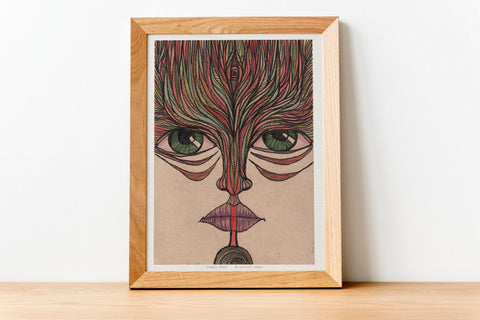 "Forest Spirit" limited Art Print Artwork line Art patterns colorful Signed by Artist organic visionary home decoration wall hangings watercolor and ink third eye