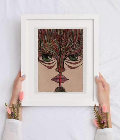 "Forest Spirit" limited Art Print Artwork line Art patterns colorful Signed by Artist organic visionary home decoration wall hangings watercolor and ink third eye