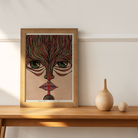 "Forest Spirit" limited Art Print Artwork line Art patterns colorful Signed by Artist organic visionary home decoration wall hangings watercolor and ink third eye