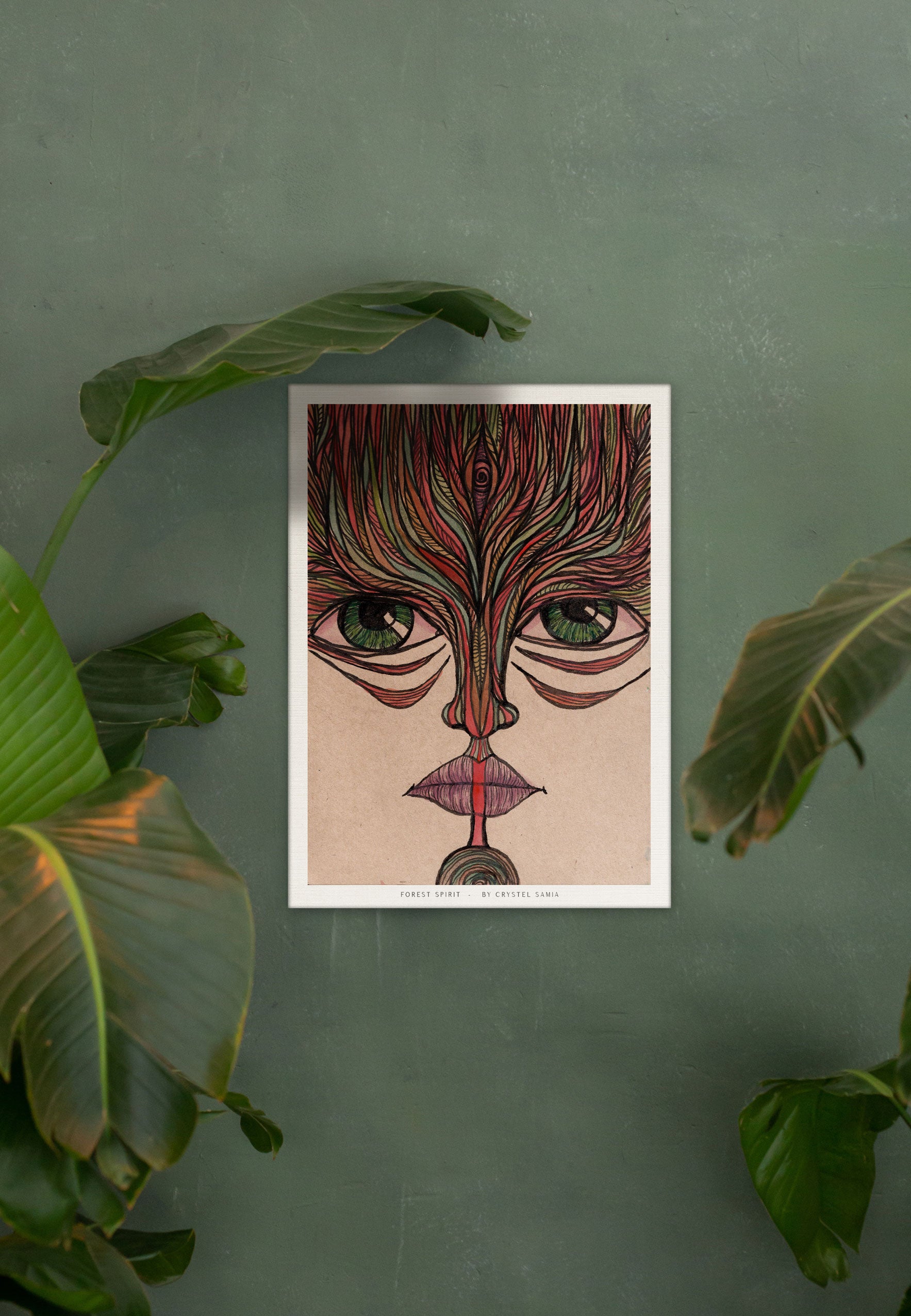 "Forest Spirit" limited Art Print Artwork line Art patterns colorful Signed by Artist organic visionary home decoration wall hangings watercolor and ink third eye