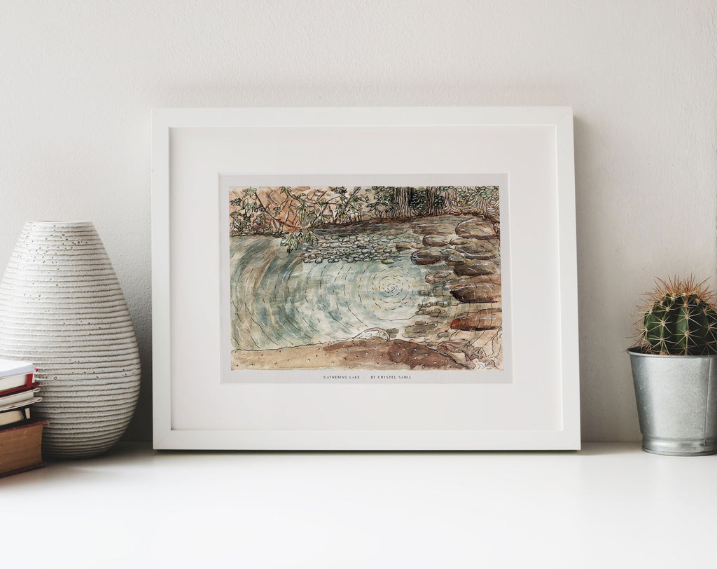 "Gathering Lake" limited Art Print Artwork line Art patterns colorful Signed by Artist organic visionary home decoration wall hangings watercolor and ink