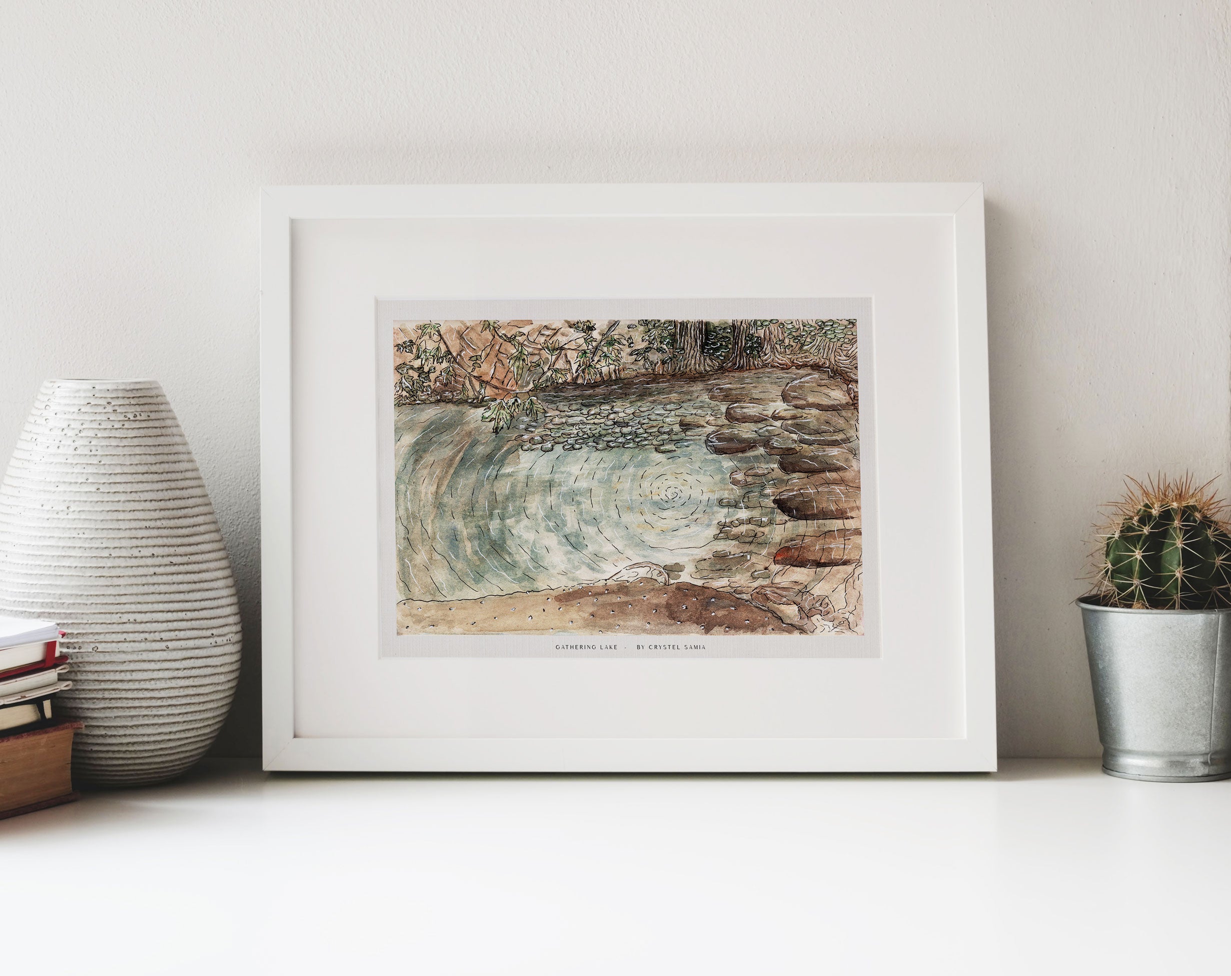 "Gathering Lake" limited Art Print Artwork line Art patterns colorful Signed by Artist organic visionary home decoration wall hangings watercolor and ink