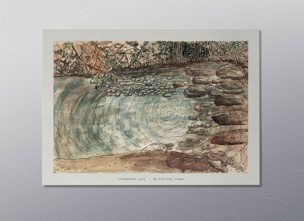 "Gathering Lake" limited Art Print Artwork line Art patterns colorful Signed by Artist organic visionary home decoration wall hangings watercolor and ink