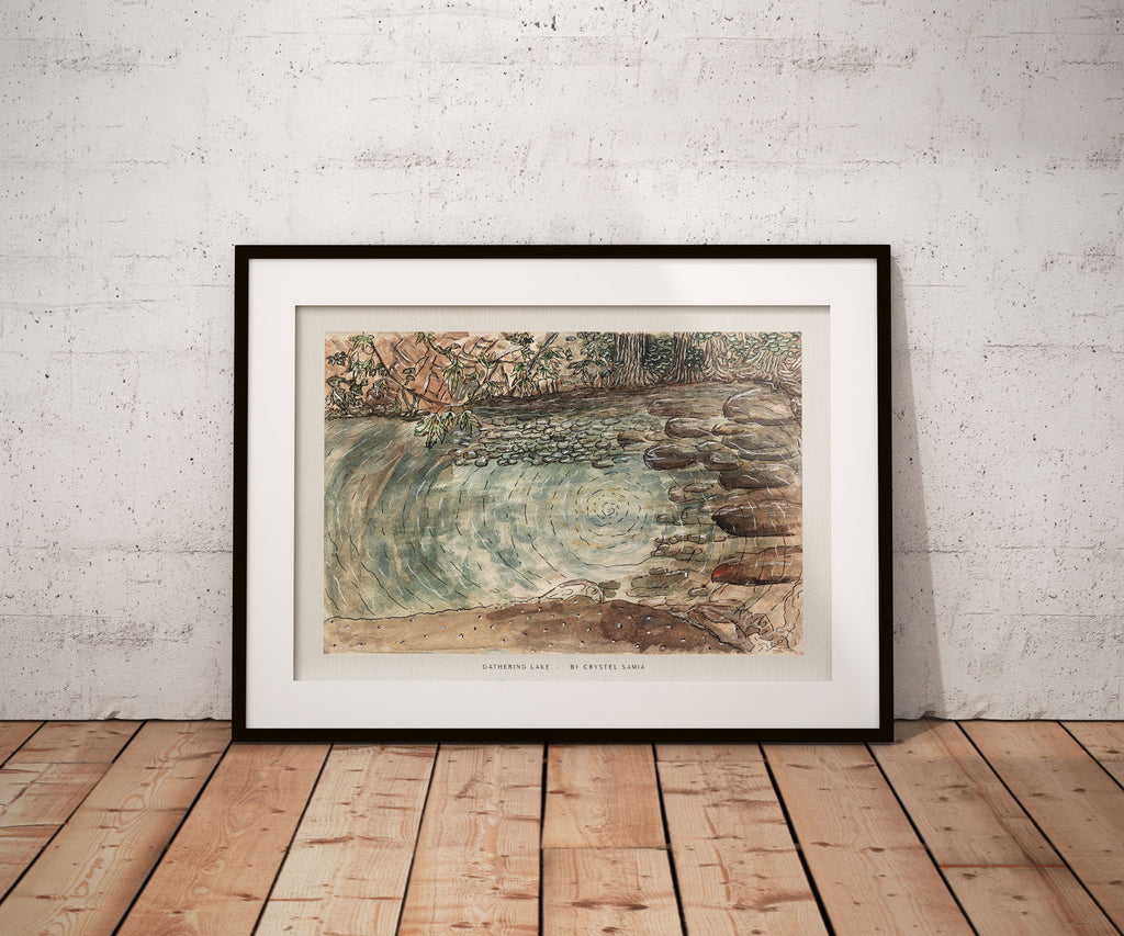 "Gathering Lake" limited Art Print Artwork line Art patterns colorful Signed by Artist organic visionary home decoration wall hangings watercolor and ink