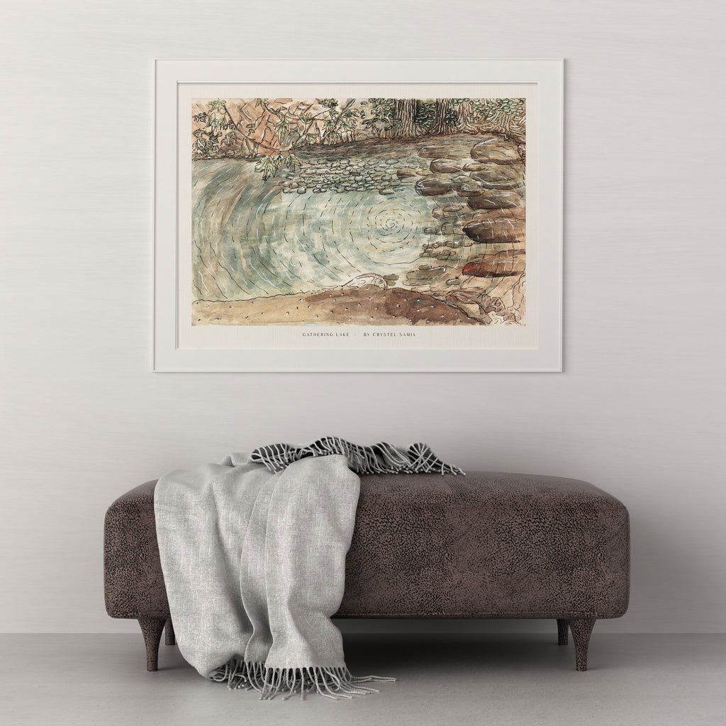 "Gathering Lake" limited Art Print Artwork line Art patterns colorful Signed by Artist organic visionary home decoration wall hangings watercolor and ink