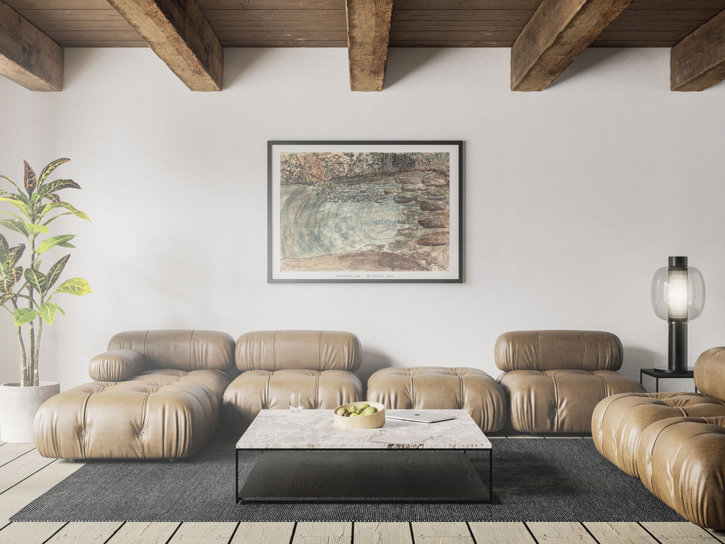 "Gathering Lake" limited Art Print Artwork line Art patterns colorful Signed by Artist organic visionary home decoration wall hangings watercolor and ink