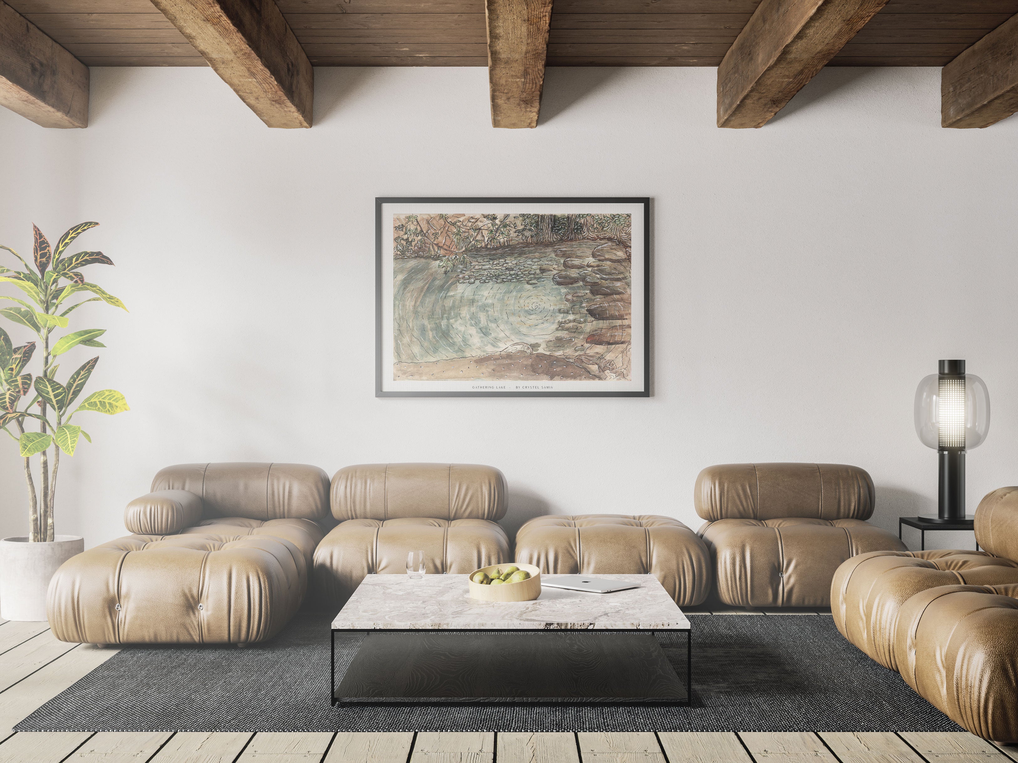 "Gathering Lake" limited Art Print Artwork line Art patterns colorful Signed by Artist organic visionary home decoration wall hangings watercolor and ink