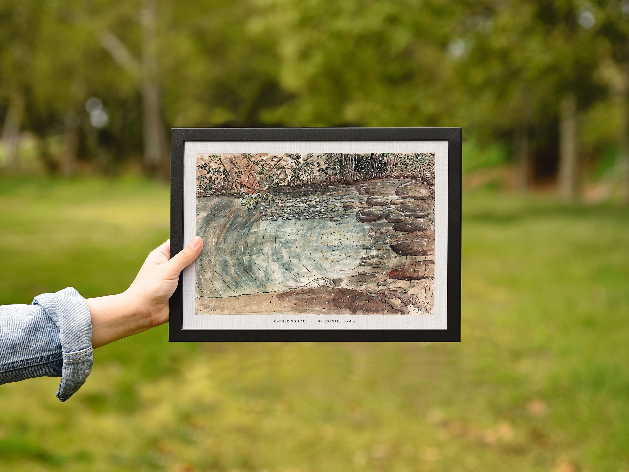 "Gathering Lake" limited Art Print Artwork line Art patterns colorful Signed by Artist organic visionary home decoration wall hangings watercolor and ink