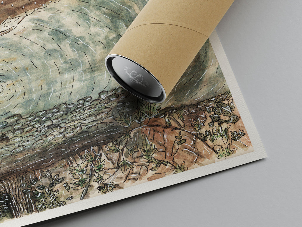 "Gathering Lake" limited Art Print Artwork line Art patterns colorful Signed by Artist organic visionary home decoration wall hangings watercolor and ink