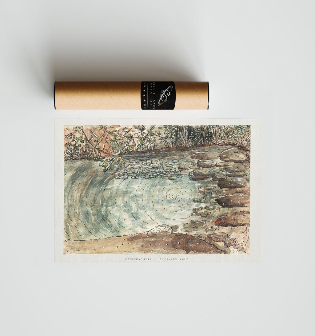 "Gathering Lake" limited Art Print Artwork line Art patterns colorful Signed by Artist organic visionary home decoration wall hangings watercolor and ink