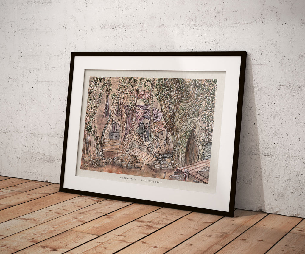 "Gathering Lake" limited Art Print Artwork line Art patterns colorful Signed by Artist organic visionary home decoration wall hangings watercolor and ink