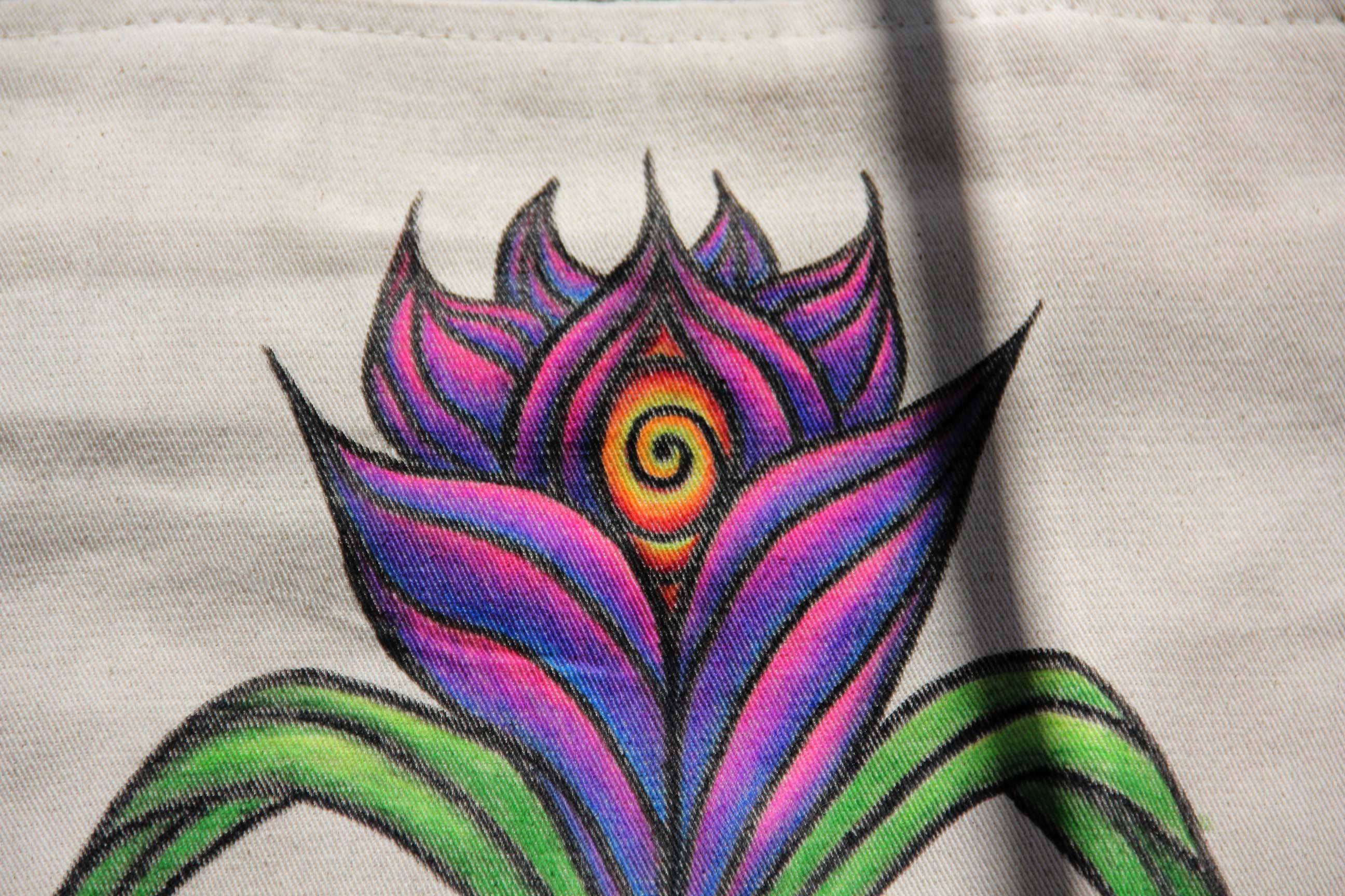 Hand-Painted colorful Nature flower-Inspired third eye large Tote Bag with pockets and zip rave fashion