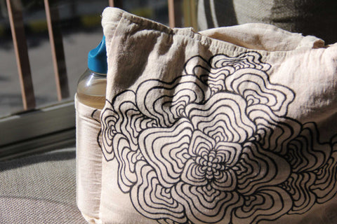 Hand-Painted Nature-Inspired Tote Bag with water bottle pocket