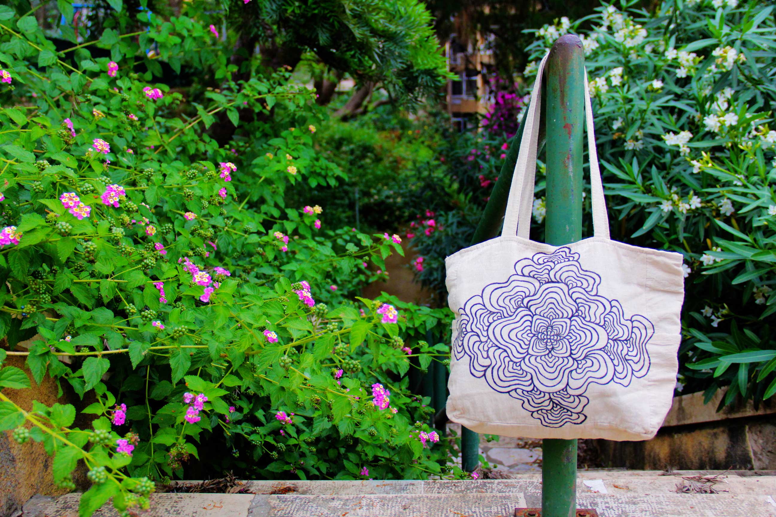 Hand-Painted Nature-Inspired Tote Bag