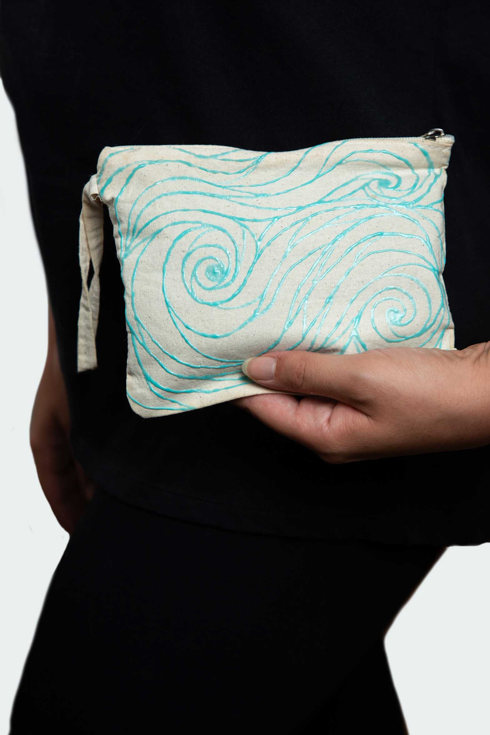 Mini Spiral Pouch – Blue Neon Line Art (One of a Kind) - Crystel Samia Universe