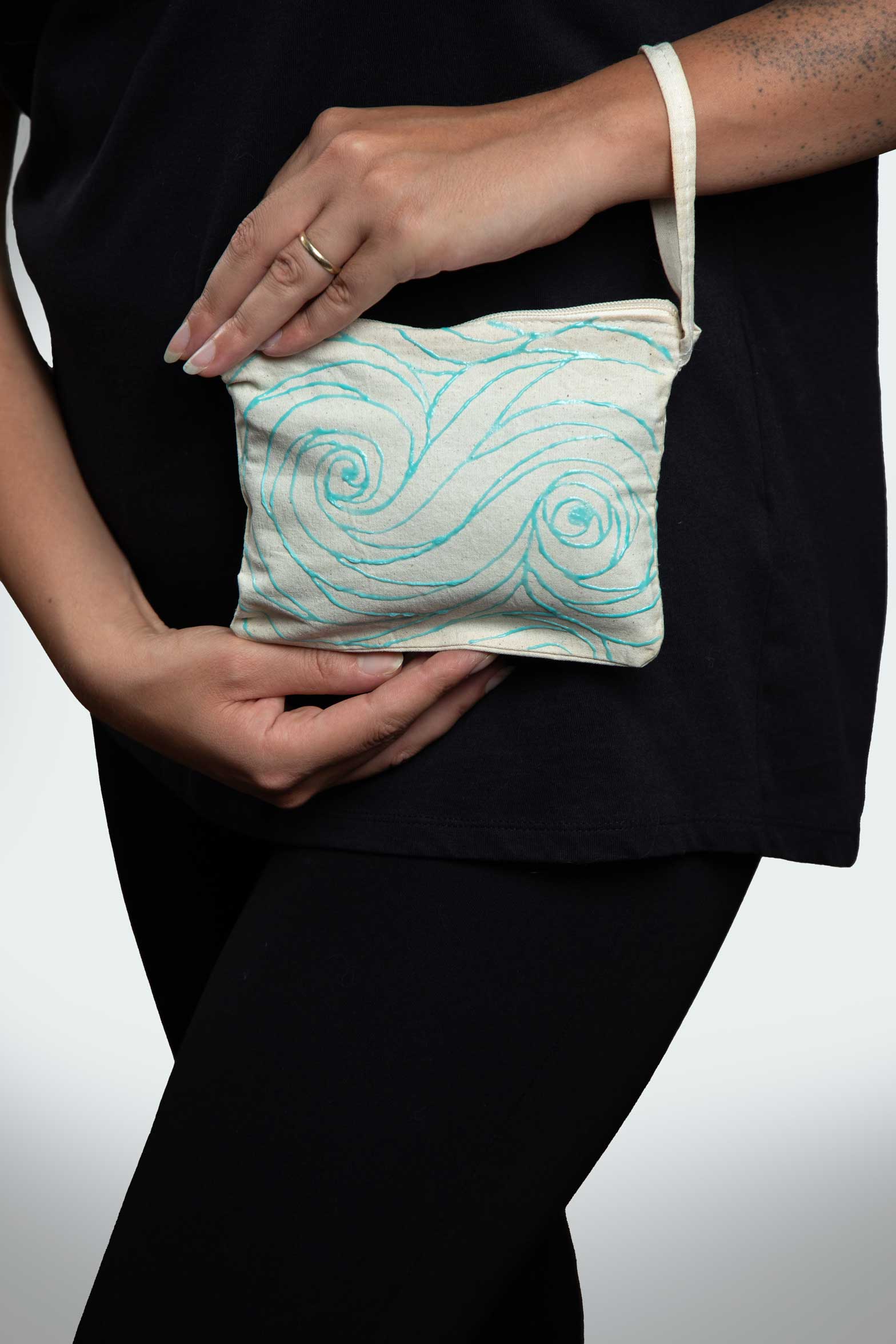 Mini Spiral Pouch – Blue Neon Line Art (One of a Kind) - Crystel Samia Universe