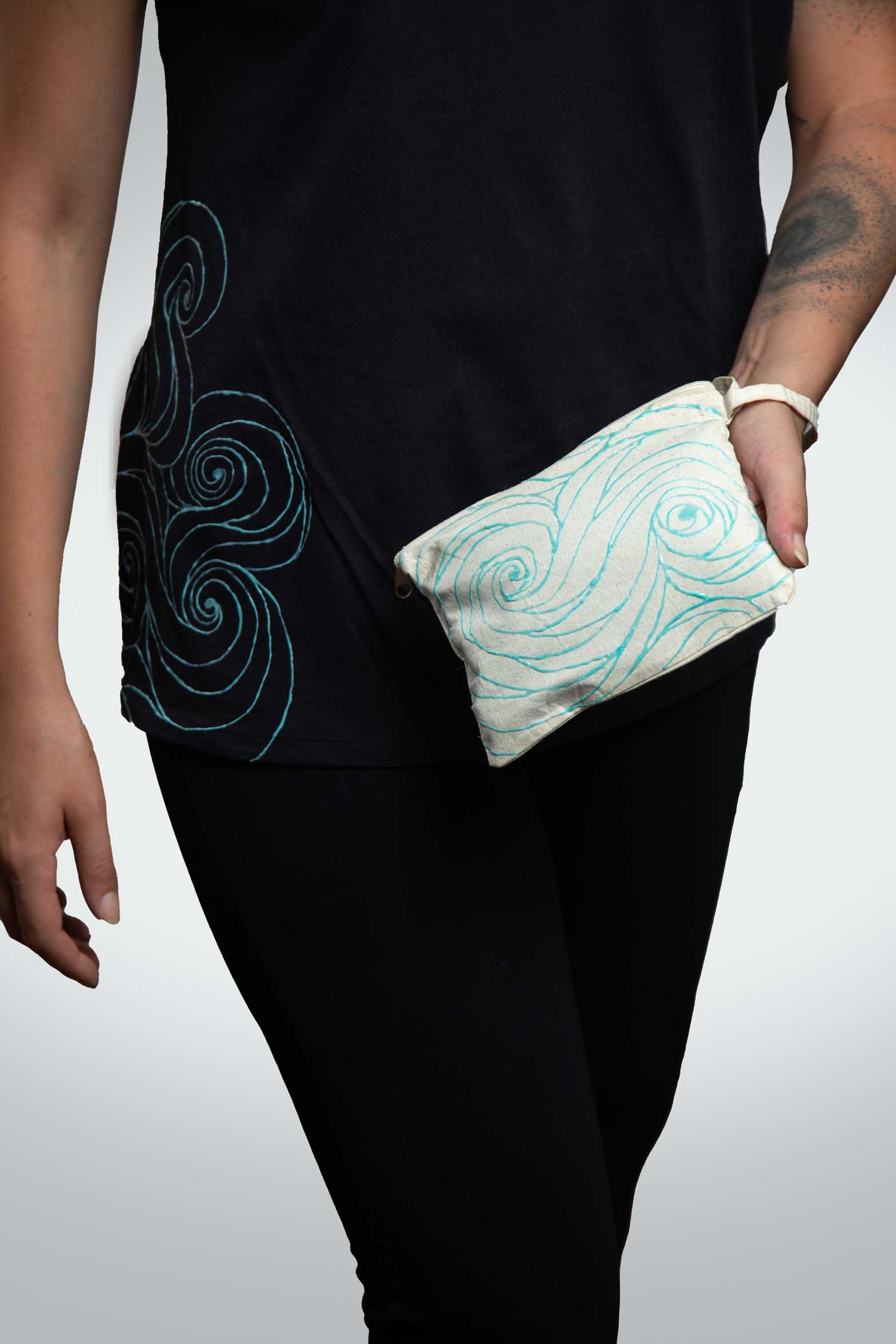 Mini Spiral Pouch – Blue Neon Line Art (One of a Kind) - Crystel Samia Universe