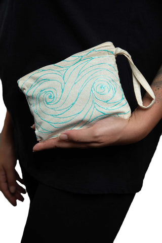 Mini Spiral Pouch – Blue Neon Line Art (One of a Kind) - Crystel Samia Universe