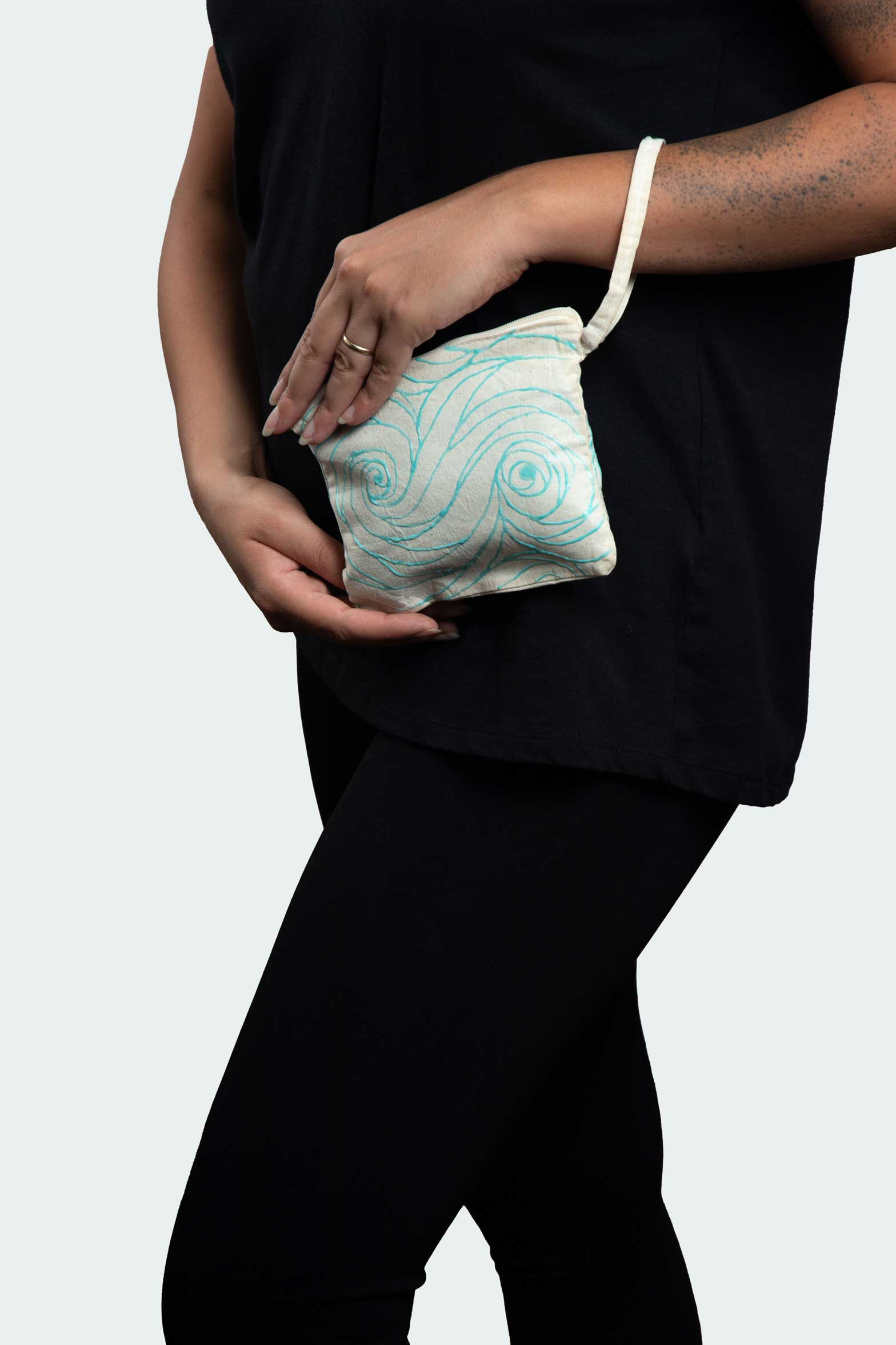 Mini Spiral Pouch – Blue Neon Line Art (One of a Kind) - Crystel Samia Universe