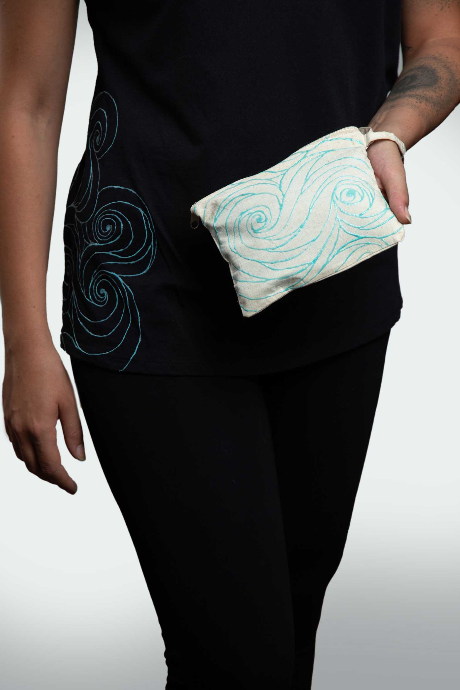 Mini Spiral Pouch – Blue Neon Line Art (One of a Kind) - Crystel Samia Universe