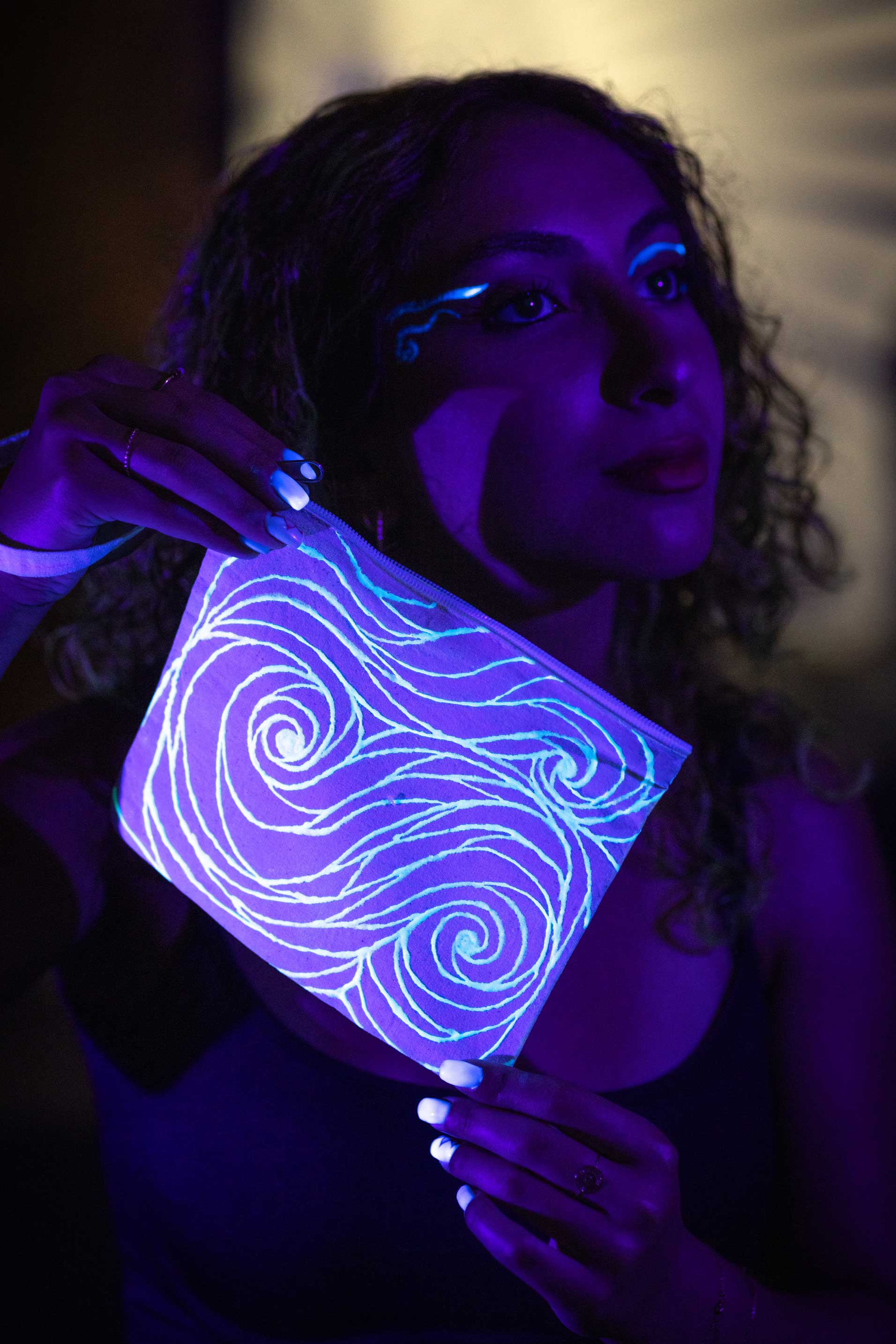 Mini Spiral Pouch – Blue Neon Line Art (One of a Kind) - Crystel Samia Universe
