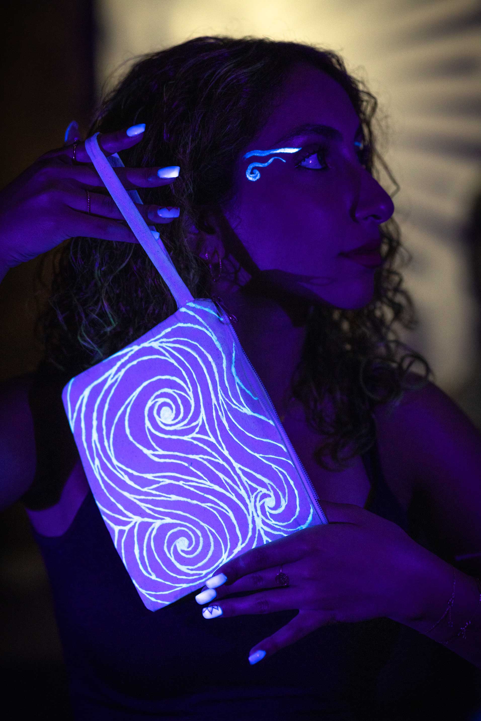 Mini Spiral Pouch – Blue Neon Line Art (One of a Kind) - Crystel Samia Universe