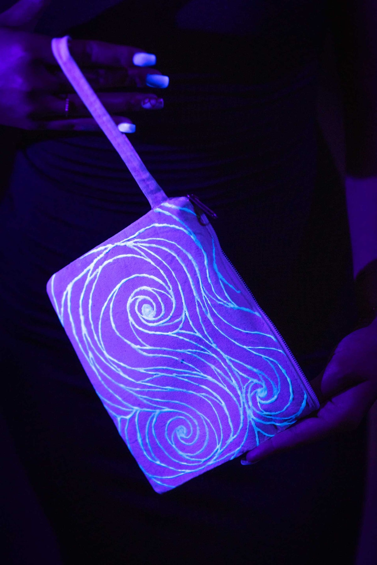 Mini Spiral Pouch – Blue Neon Line Art (One of a Kind) - Crystel Samia Universe