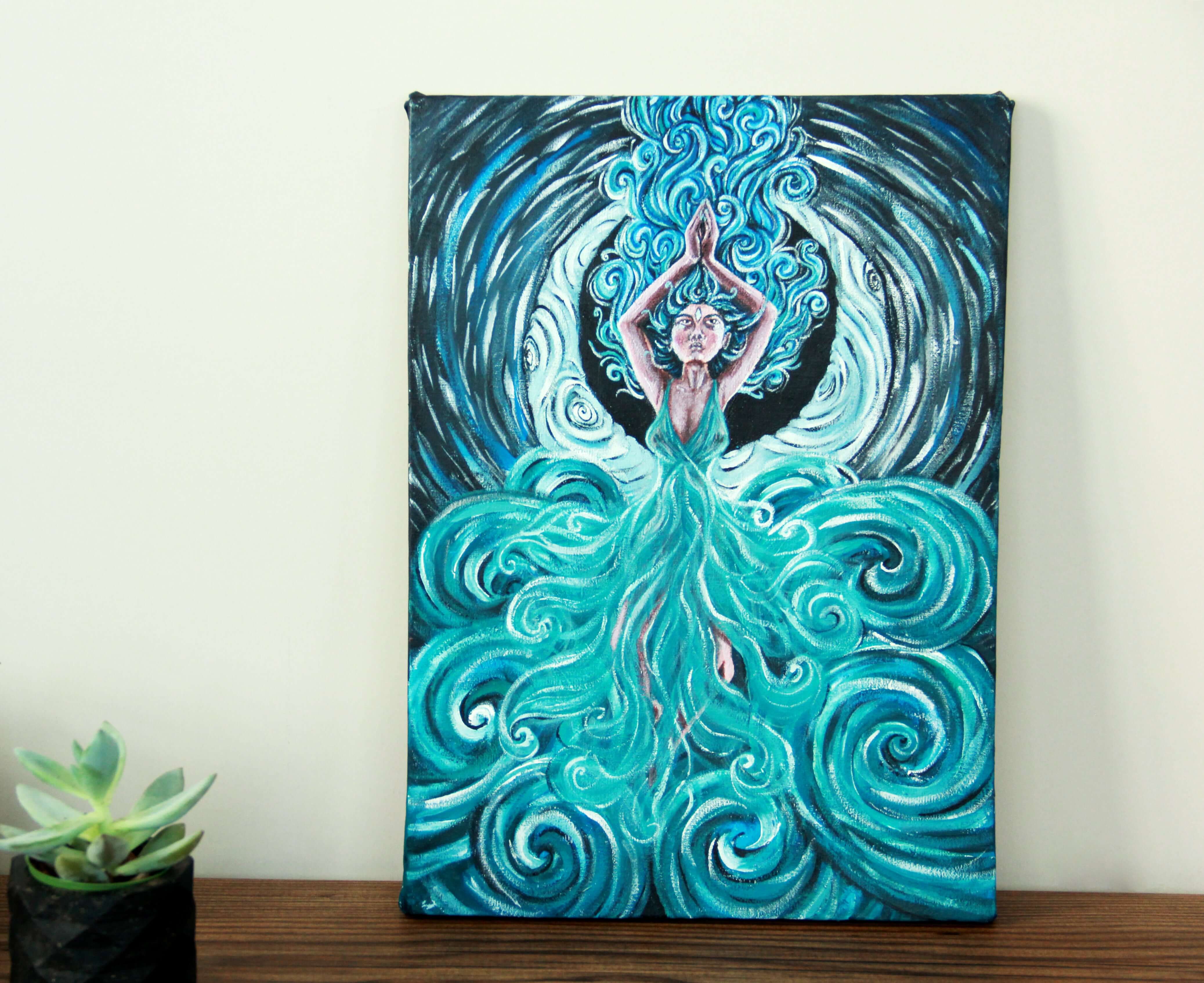 The Goddess of the Moon and Sea - Acrylic on Canvas 30x40 cm, Original Painting - Crystel Samia Universe