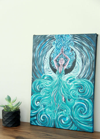 The Goddess of the Moon and Sea - Acrylic on Canvas 30x40 cm, Original Painting - Crystel Samia Universe