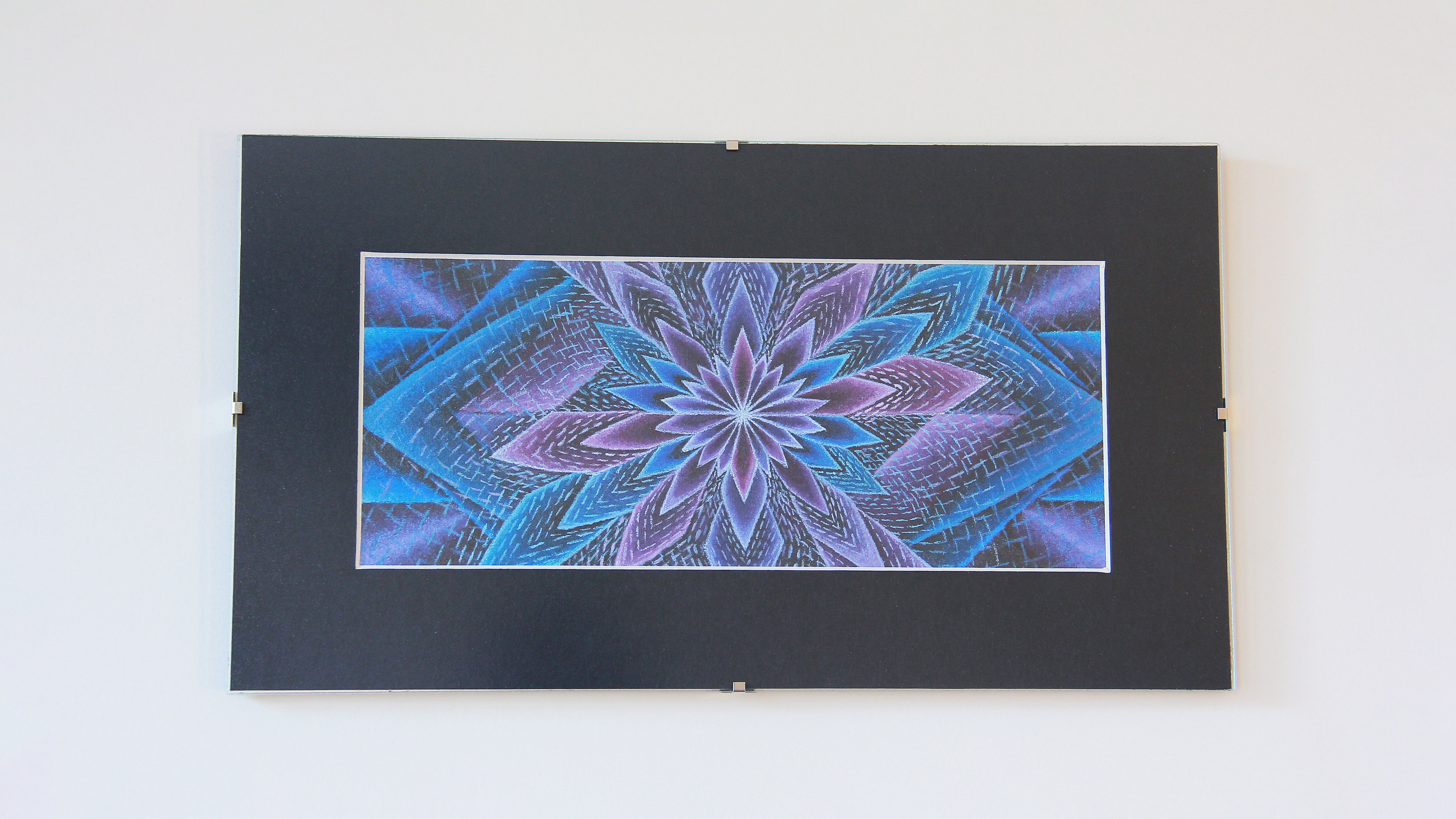 "Blue Blotus" Original Artwork line Art patterns colorful Signed by Artist organic home decoration wall hangings framed flower star blue and purple visionary original art for sale