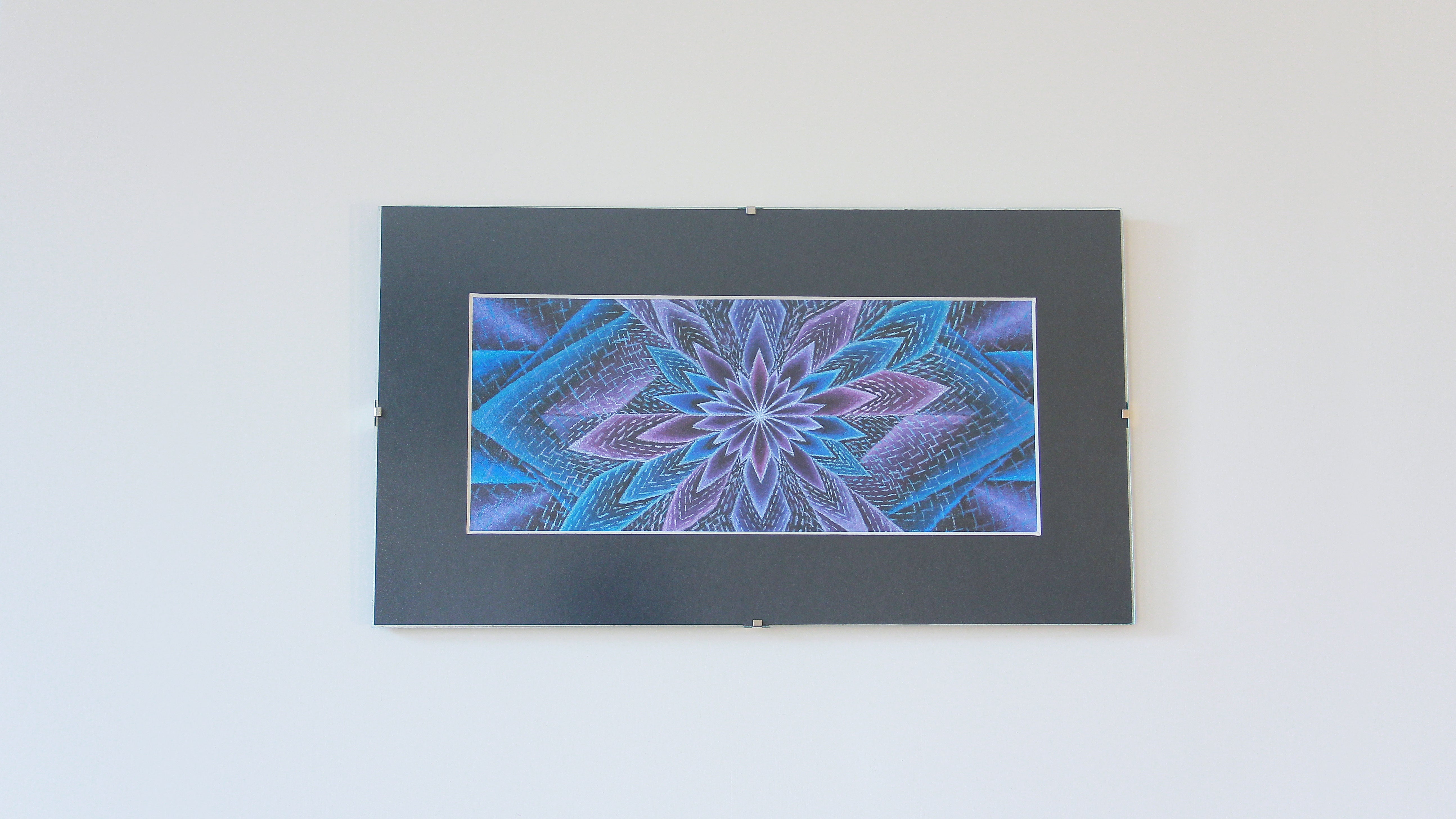 "Blue Blotus" Original Artwork line Art patterns colorful Signed by Artist organic home decoration wall hangings framed flower star blue and purple 1/1 visionary original art for sale