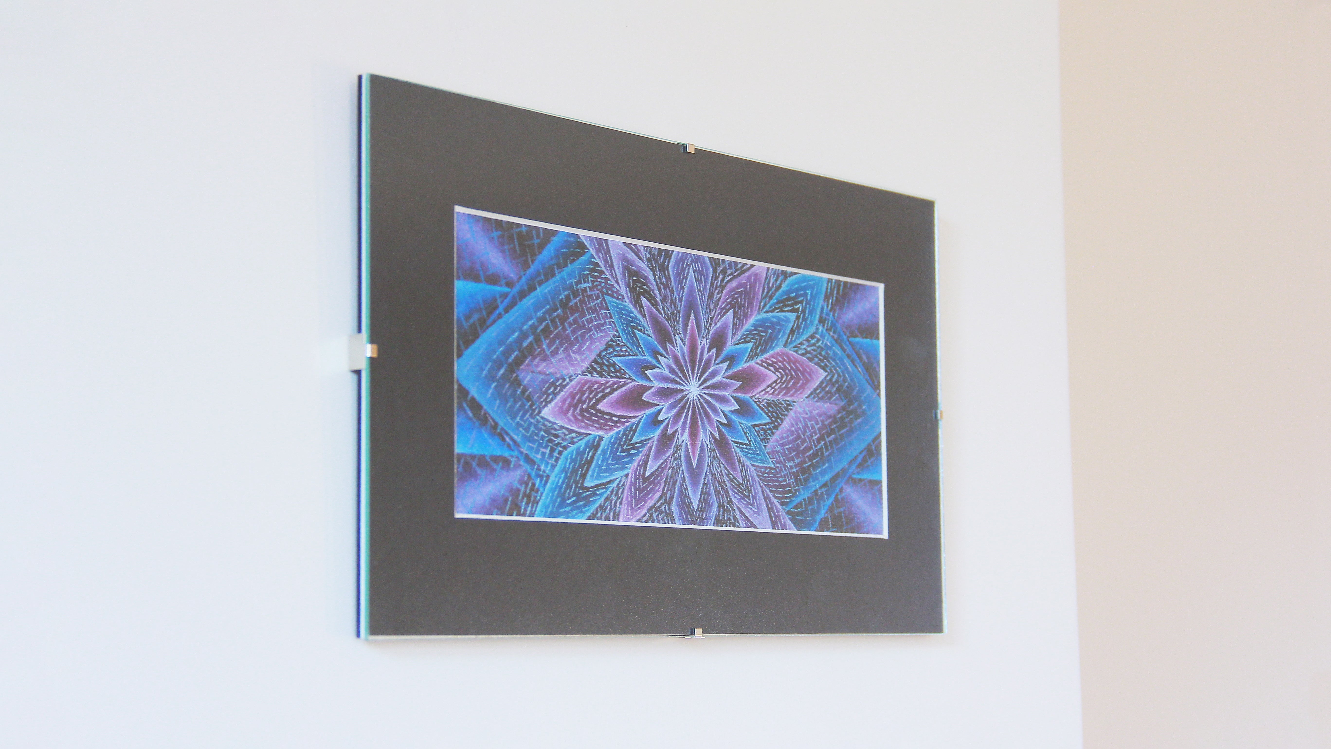 "Blue Blotus" Original Artwork line Art patterns colorful Signed by Artist organic home decoration wall hangings framed flower star blue and purple 1/1 visionary original art for sale