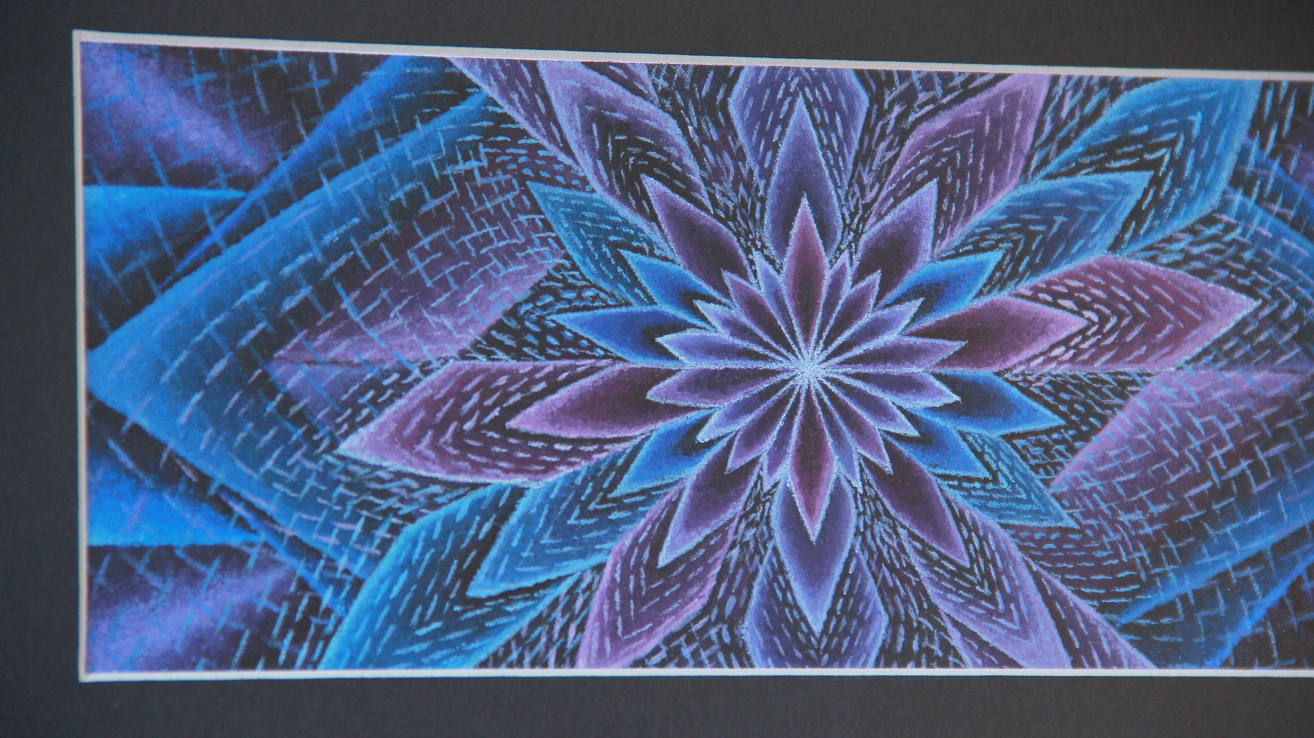 "Blue Blotus" Original Artwork line Art patterns colorful Signed by Artist organic home decoration wall hangings framed flower star blue and purple 1/1 visionary original art for sale