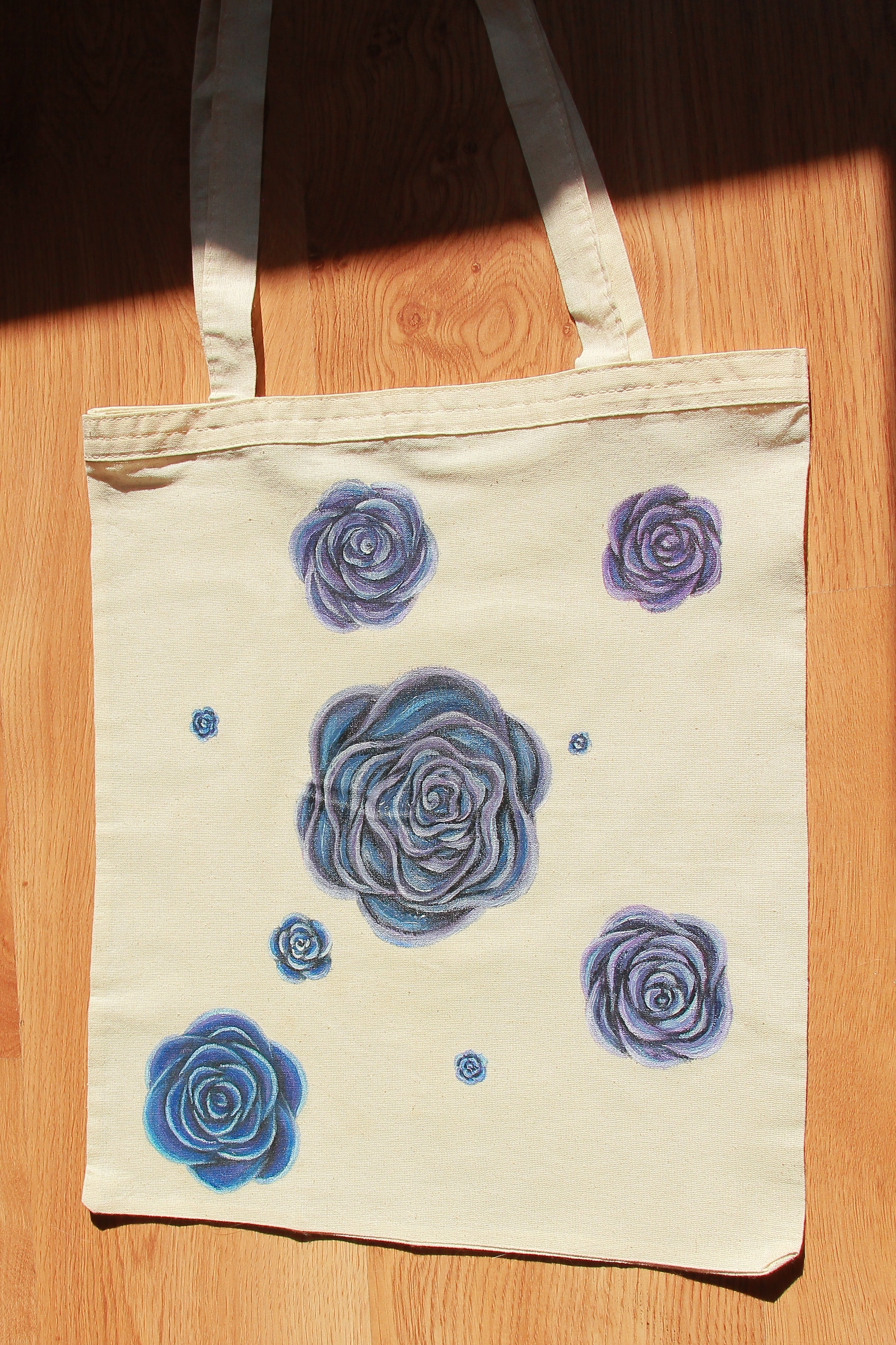 Roses are Blue | Hand Painted Linen Tote Bag | 100% Cotton - Crystel Samia Universe