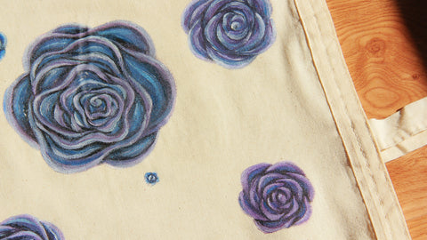 Roses are Blue | Hand Painted Linen Tote Bag | 100% Cotton - Crystel Samia Universe