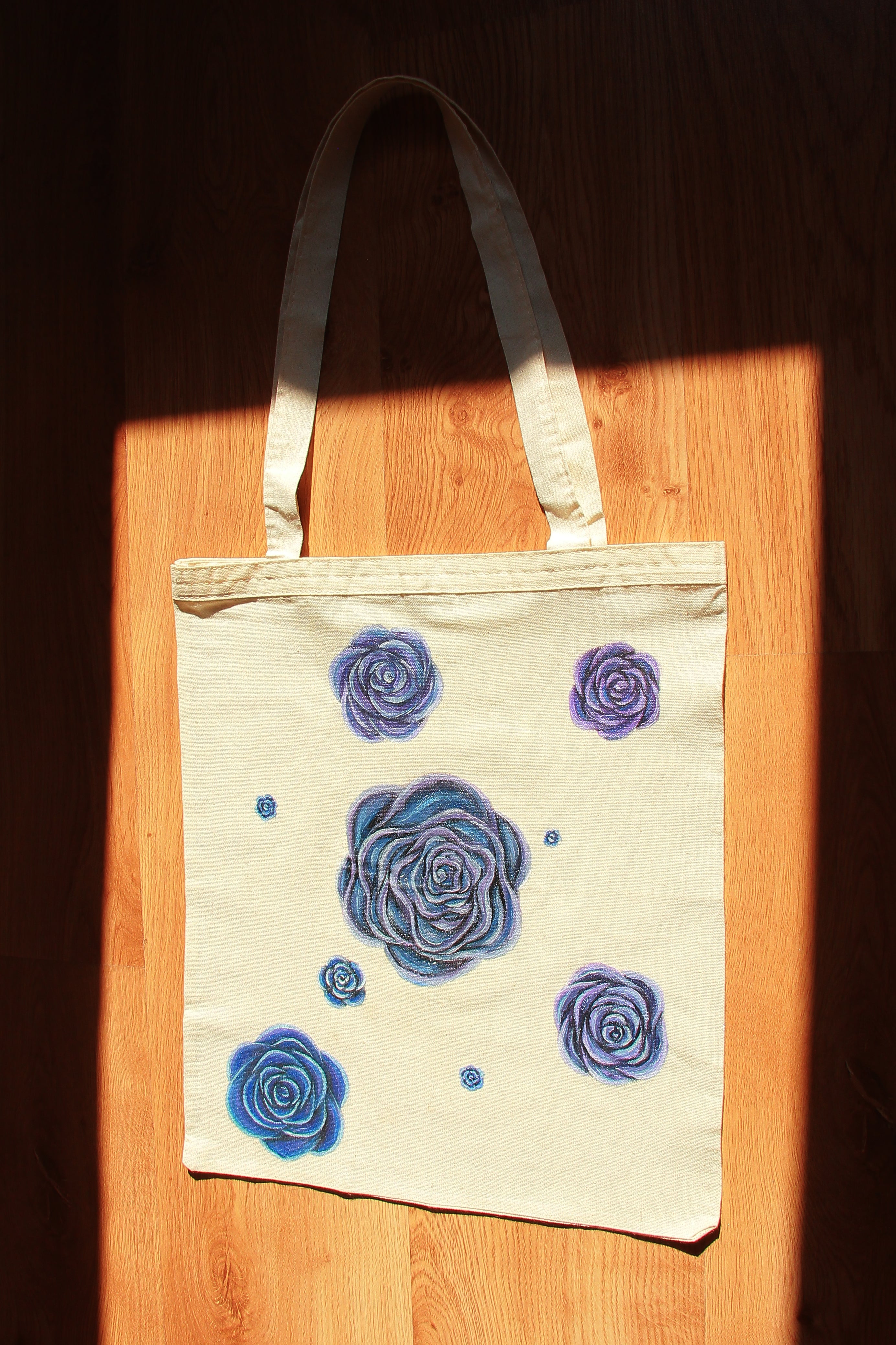 Roses are Blue | Hand Painted Linen Tote Bag | 100% Cotton - Crystel Samia Universe