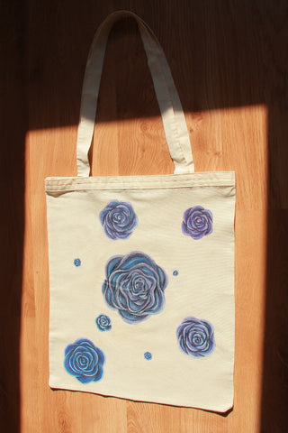 Roses are Blue | Hand Painted Linen Tote Bag | 100% Cotton - Crystel Samia Universe