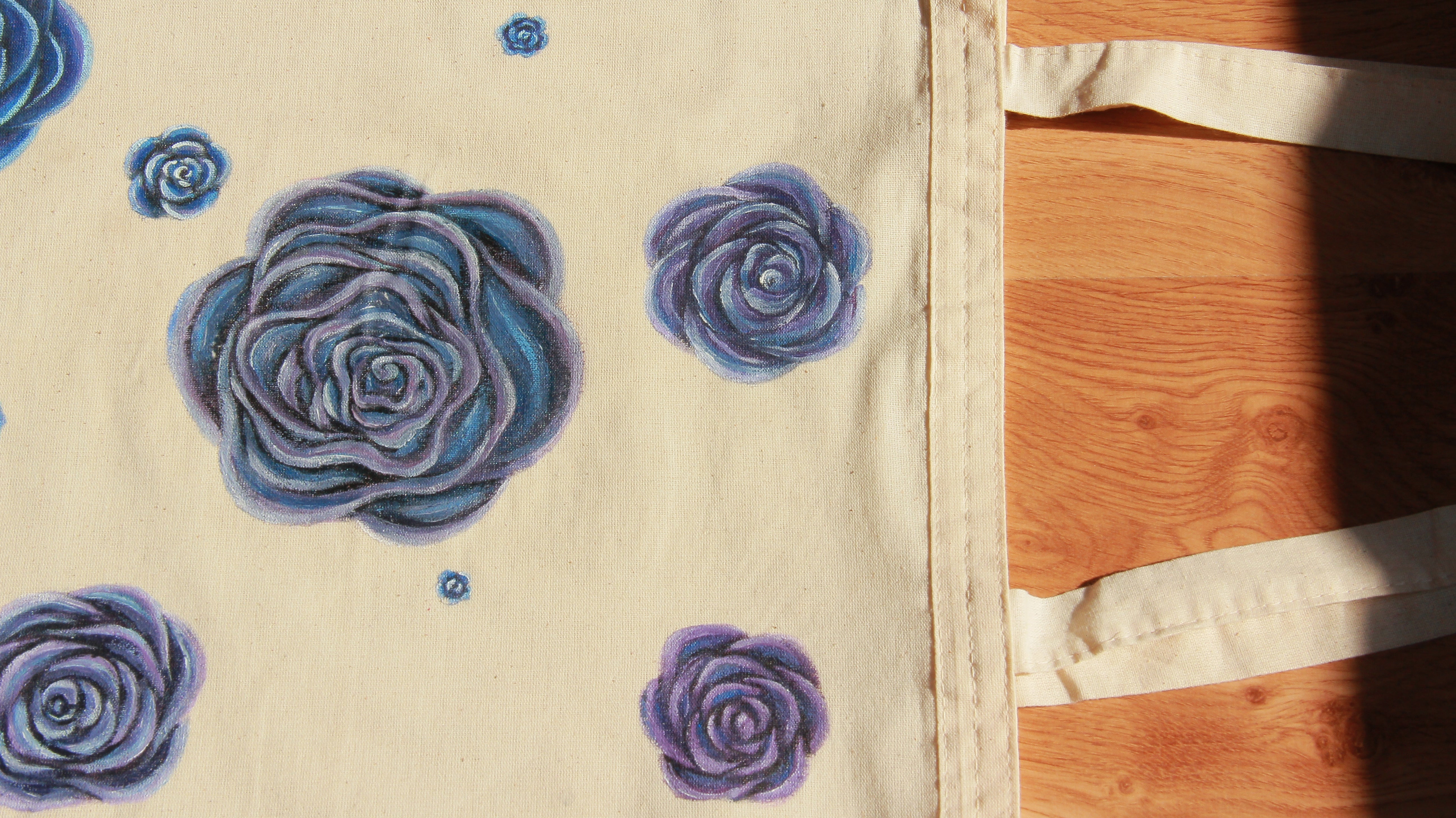 Roses are Blue | Hand Painted Linen Tote Bag | 100% Cotton - Crystel Samia Universe