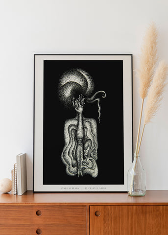 "Inner Screams" limited Art Print from original Artwork line Art dotwork Signed by Artist organic visionary home decoration wall hangings black and white