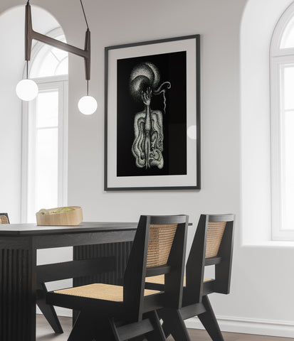 "Inner Screams" limited Art Print from original Artwork line Art dotwork Signed by Artist organic visionary home decoration wall hangings black and white