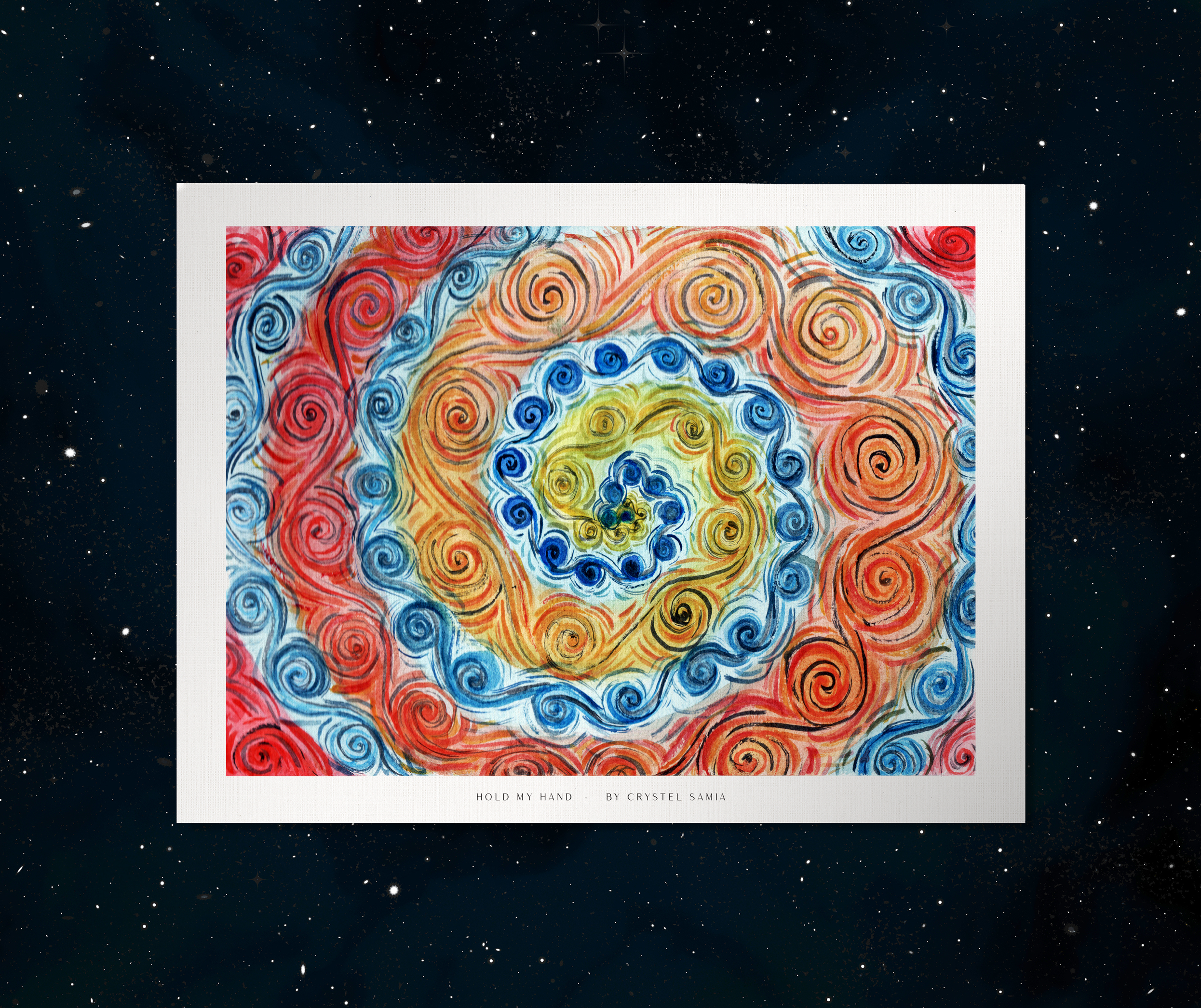 "Hold My Hand" limited Art Print Artwork line Art patterns colorful Signed by Artist organic visionary home decoration wall hangings watercolor from original