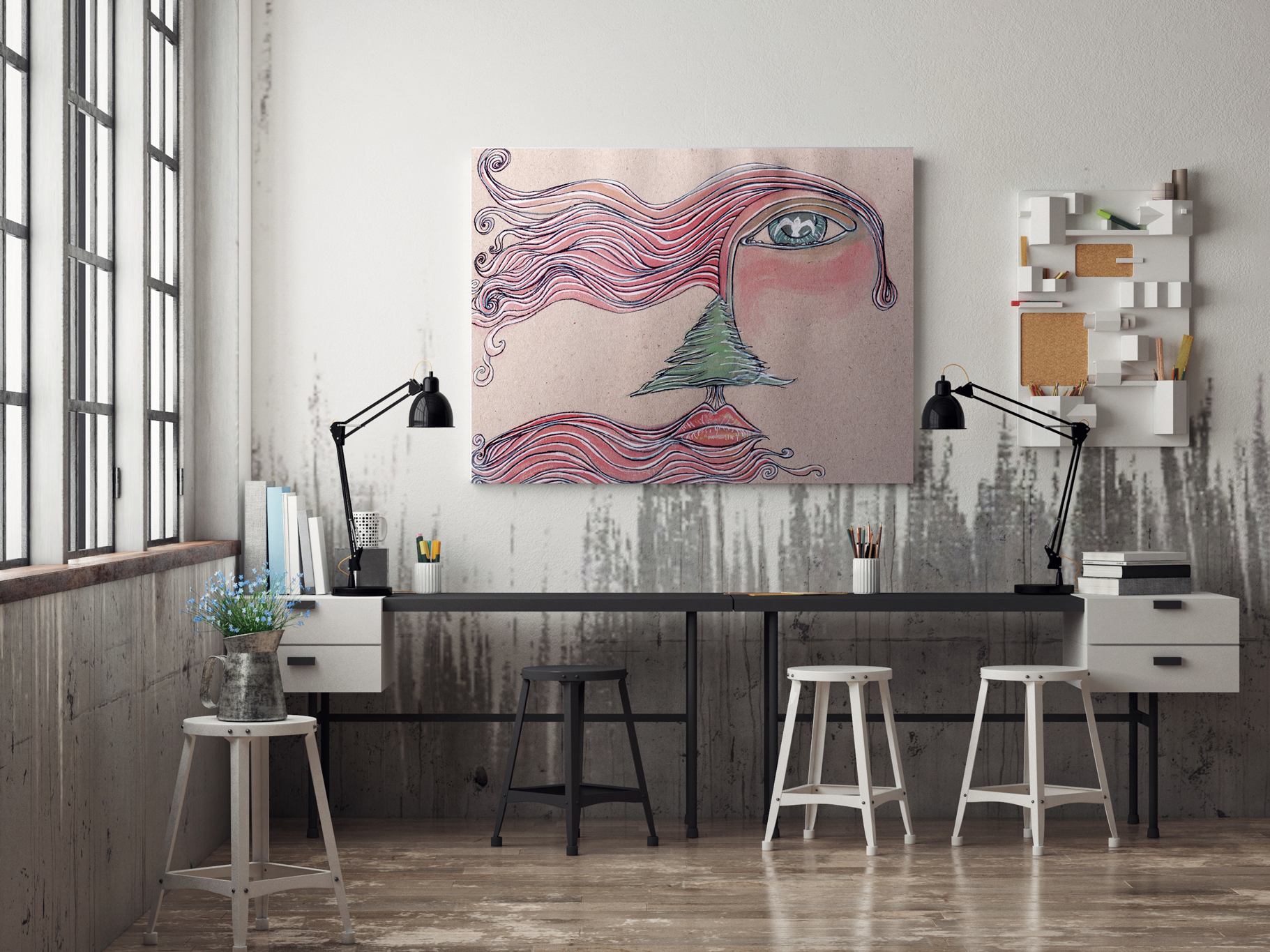 "Lebanon's Eye" limited Art Print Artwork line Art patterns colorful Signed by Artist organic visionary home decoration wall hangings watercolor and ink from original