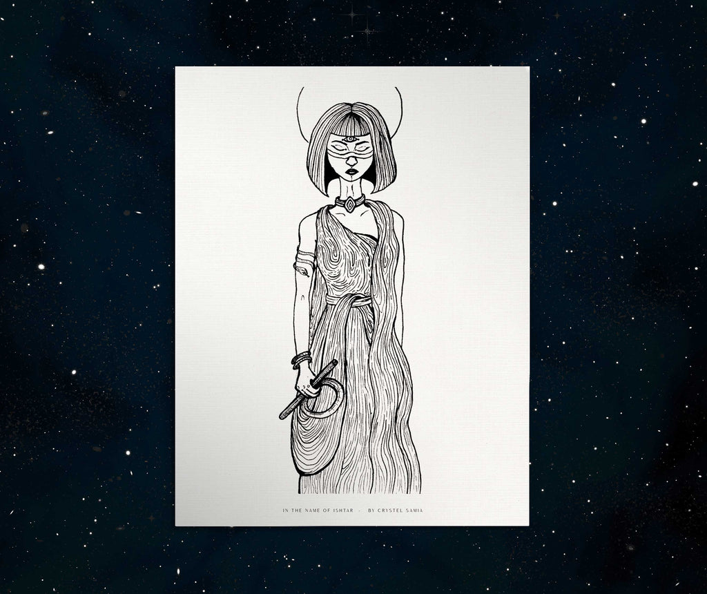 In the Name of Ishtar - Ink on Paper |  Limited Prints from Original Hand-Drawn | Canvas Paper Print - Crystel Samia Universe