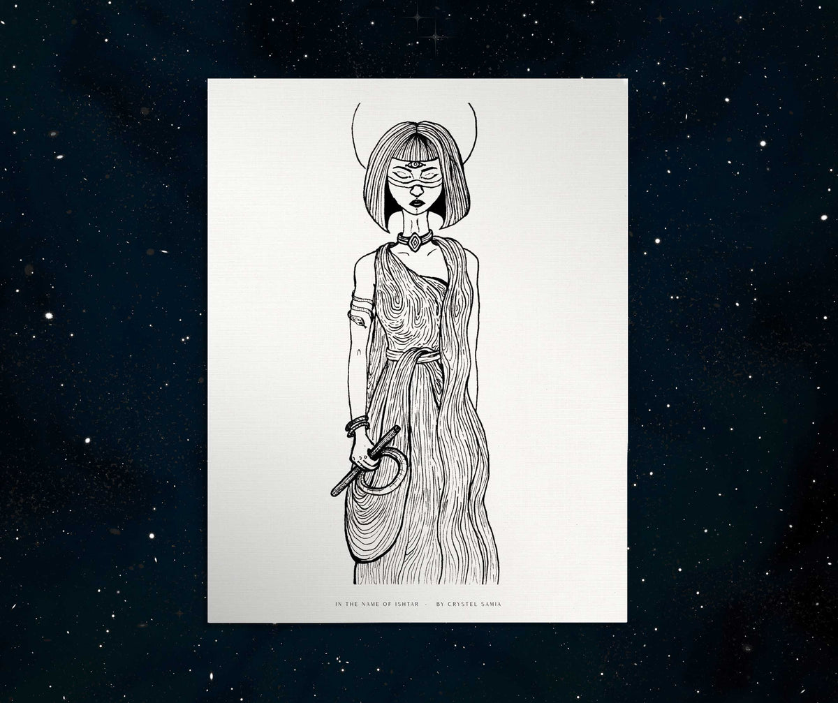 In the Name of Ishtar - Ink on Paper |  Limited Prints from Original Hand-Drawn | Canvas Paper Print - Crystel Samia Universe