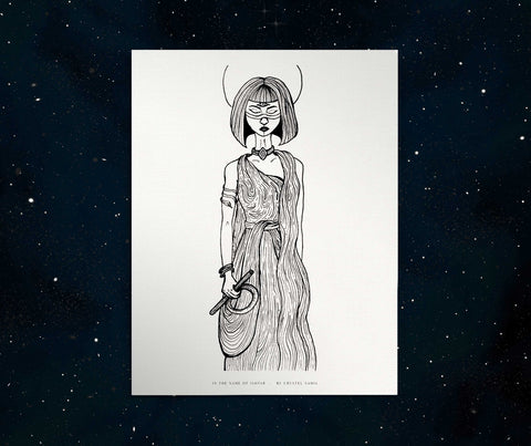 In the Name of Ishtar - Ink on Paper |  Limited Prints from Original Hand-Drawn | Canvas Paper Print - Crystel Samia Universe